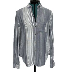 Maeve Anthropologie Blue White Striped Viscose Button Down Shirt XS OB1049846